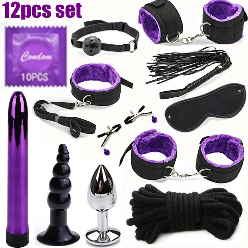 BDSM Erotic Toy Set Sexy Toys Adult Games Sex Bondage Restraint.Handcuffs Nipple Clamp Whip Collar Sex Toys for Couples