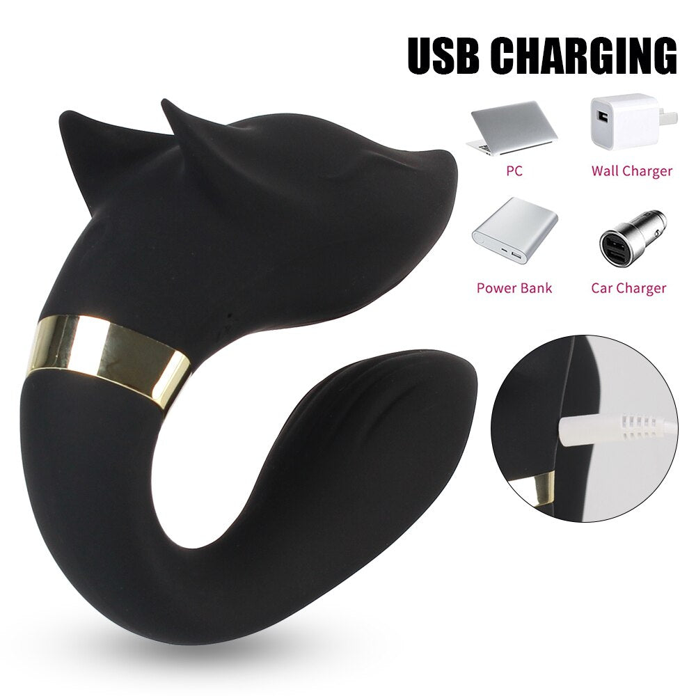 FOX Vibrator Clitoris Stimulator Double-headed Vibration Ring Wearable Couple Resonant 9 Mode Sex Toy for Women